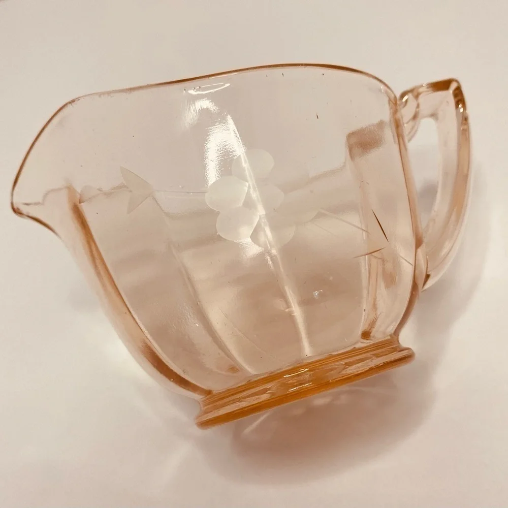 Vintage Pink Depression Glass Creamer Etched Daisy Flower for tea/coffee  #5